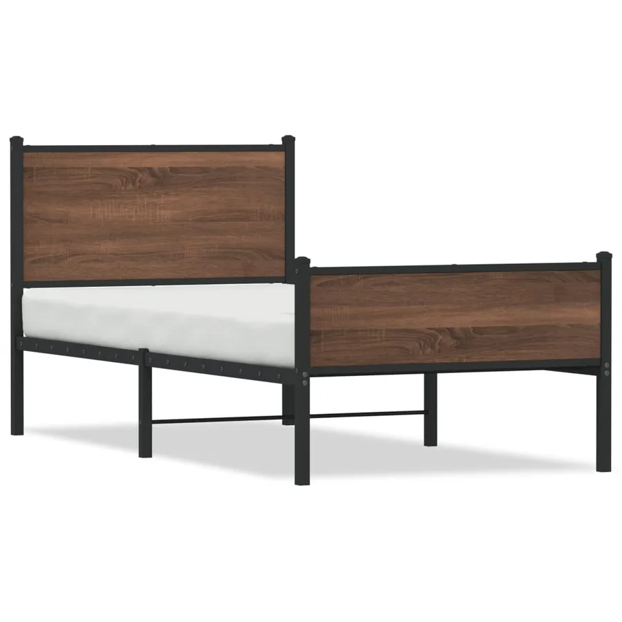 Cadre de lit en métal sans matelas chêne marron 75x190 cm - 2