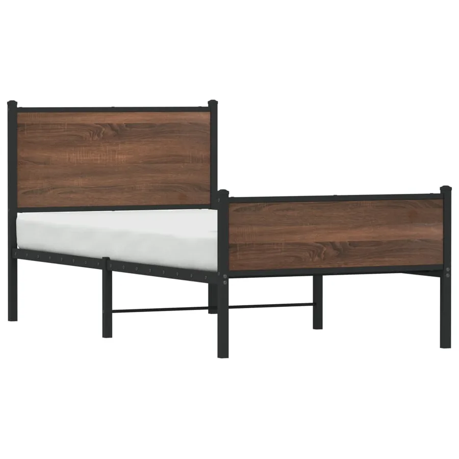 Cadre de lit en métal sans matelas chêne marron 75x190 cm - 4