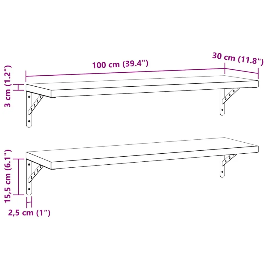 Étagères murales 2 pcs 100x30 cm noir acier inoxydable - 9