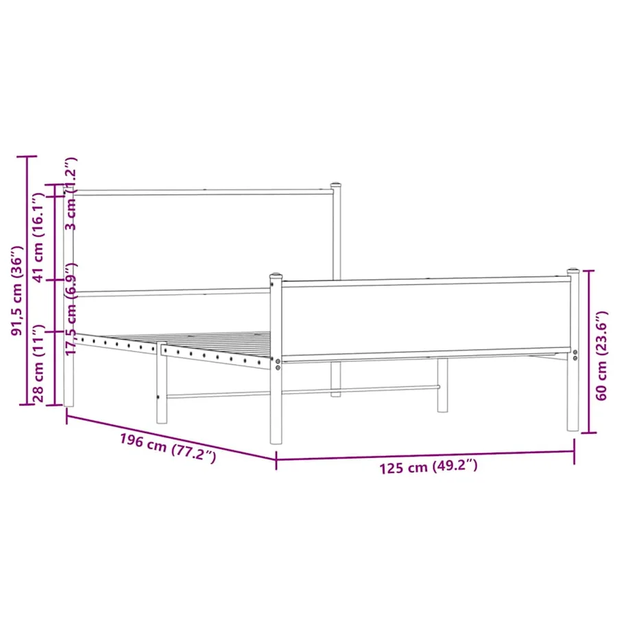 Cadre de lit en métal sans matelas chêne marron 120x190 cm - 10