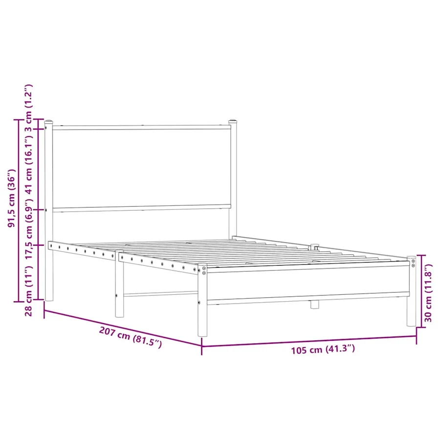 Cadre de lit en métal sans matelas chêne marron 100x200 cm - 10
