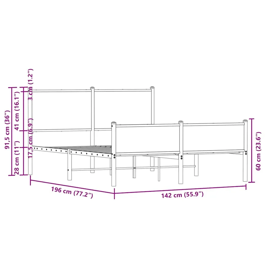 Cadre de lit en métal sans matelas chêne marron 137x190 cm - 10