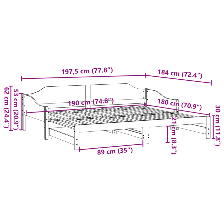 Lit de jour et lit gigogne sans matelas 90x190 cm bois massif - 13