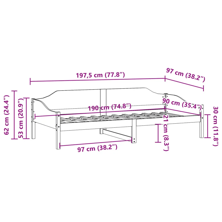 Cadre de lit sans matelas 90x190 cm bois de pin massif - 10