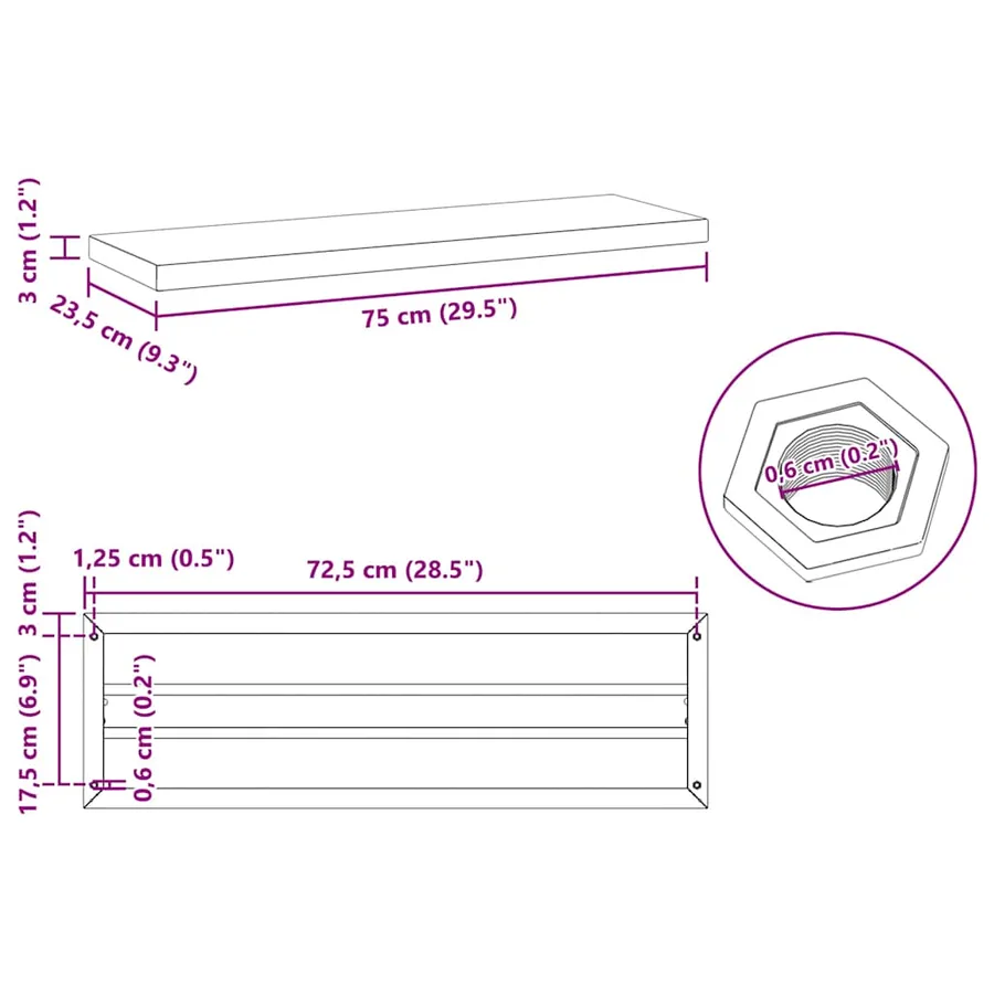 Étagères murales 2 pcs 75x23,5 cm noir acier inoxydable - 10