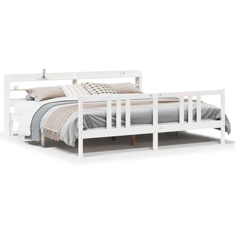 Cadre de lit avec tête de lit sans matelas blanc 200x200 cm - 2