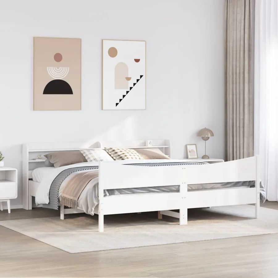 Cadre de lit et tête de lit blanc 200x200 cm bois de pin massif - 3