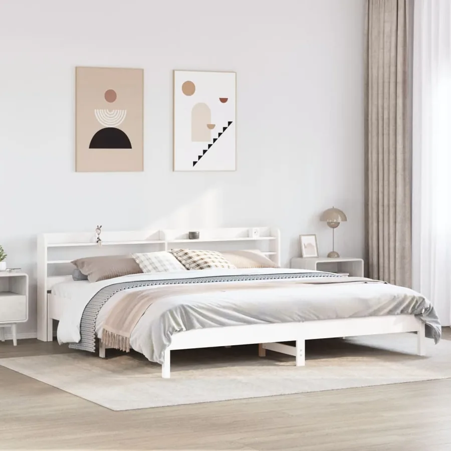 Cadre de lit sans matelas blanc 200x200 cm bois massif de pin