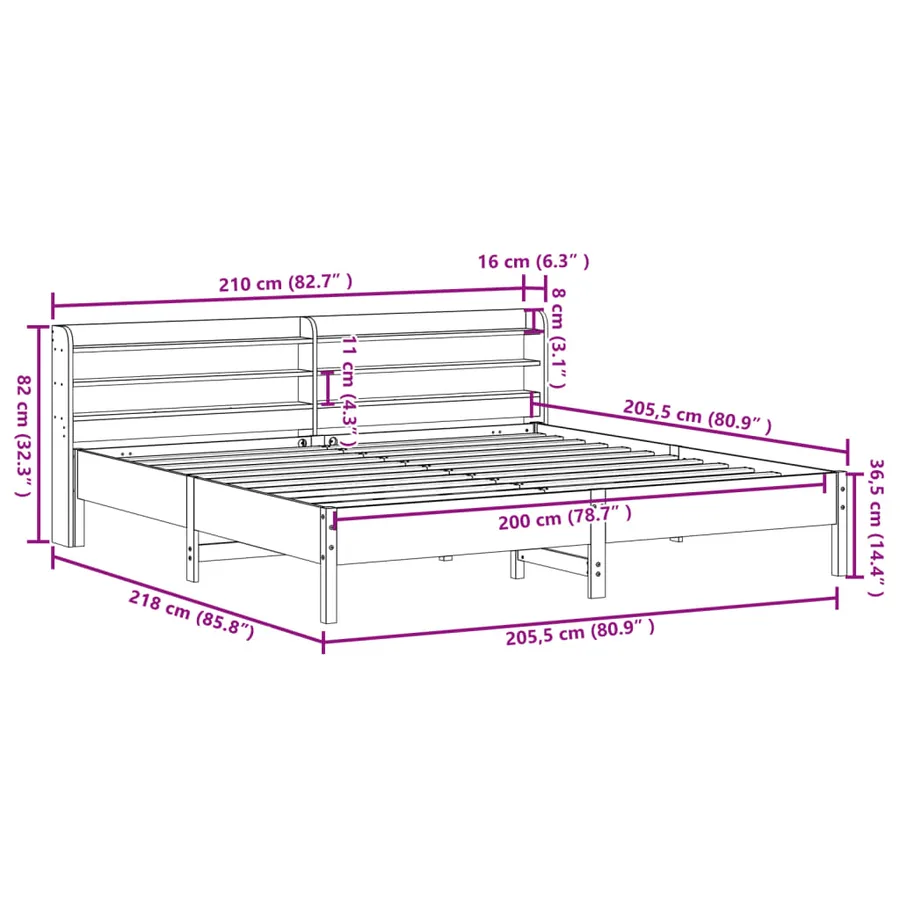 Cadre de lit sans matelas blanc 200x200 cm bois massif de pin - 12