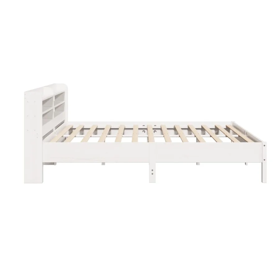 Cadre de lit sans matelas blanc 200x200 cm bois massif de pin - 5