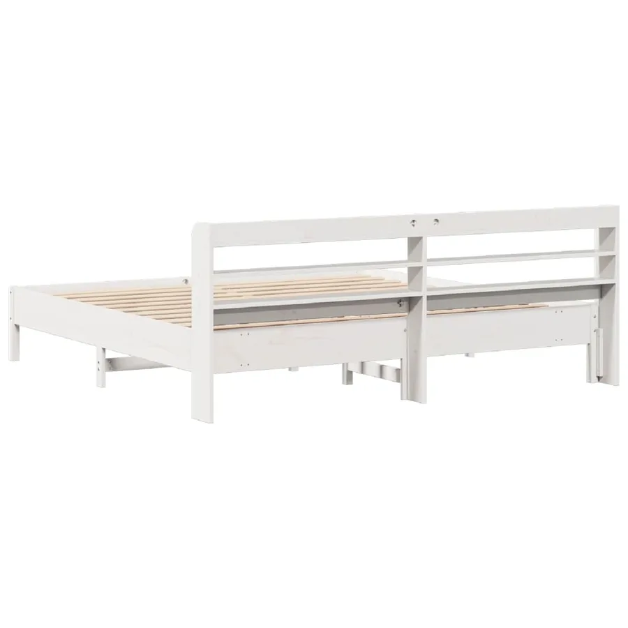 Cadre de lit sans matelas blanc 200x200 cm bois massif de pin - 6