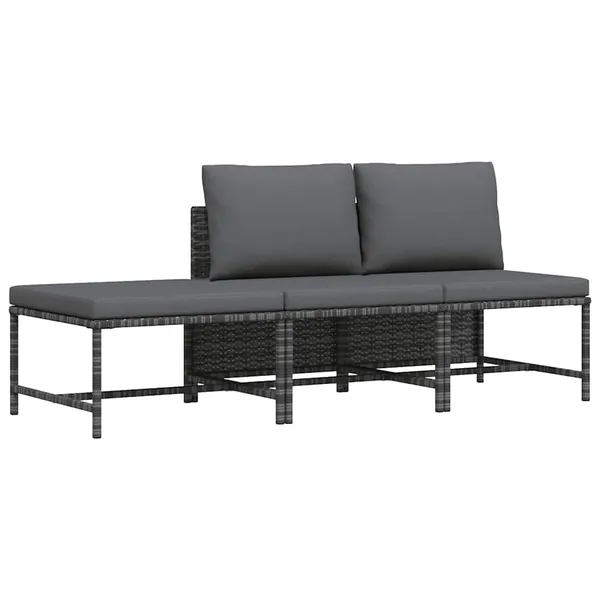 Salon de jardin 3 pcs avec coussins Gris Résine tressée