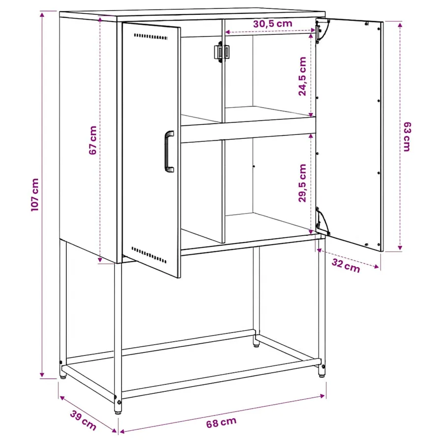 Buffet haut anthracite 68,5x38,5x107 cm acier - 12