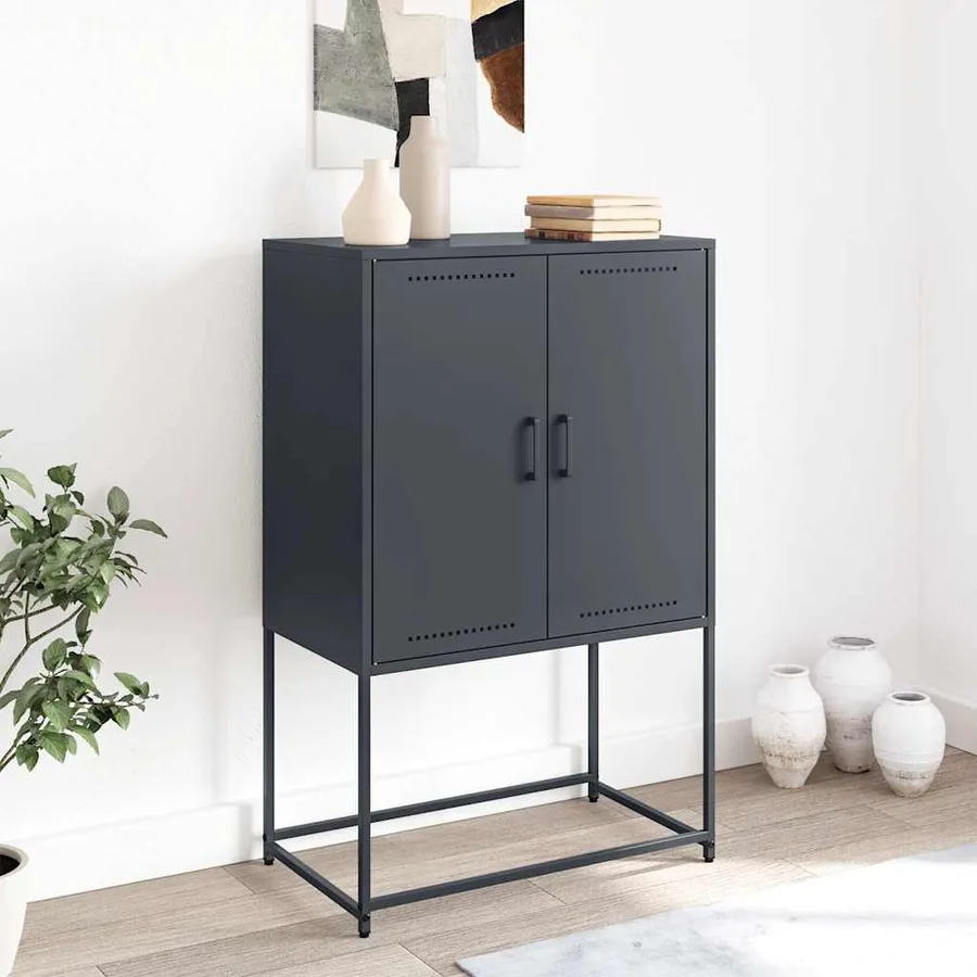 Buffet haut anthracite 68,5x38,5x107 cm acier - 3