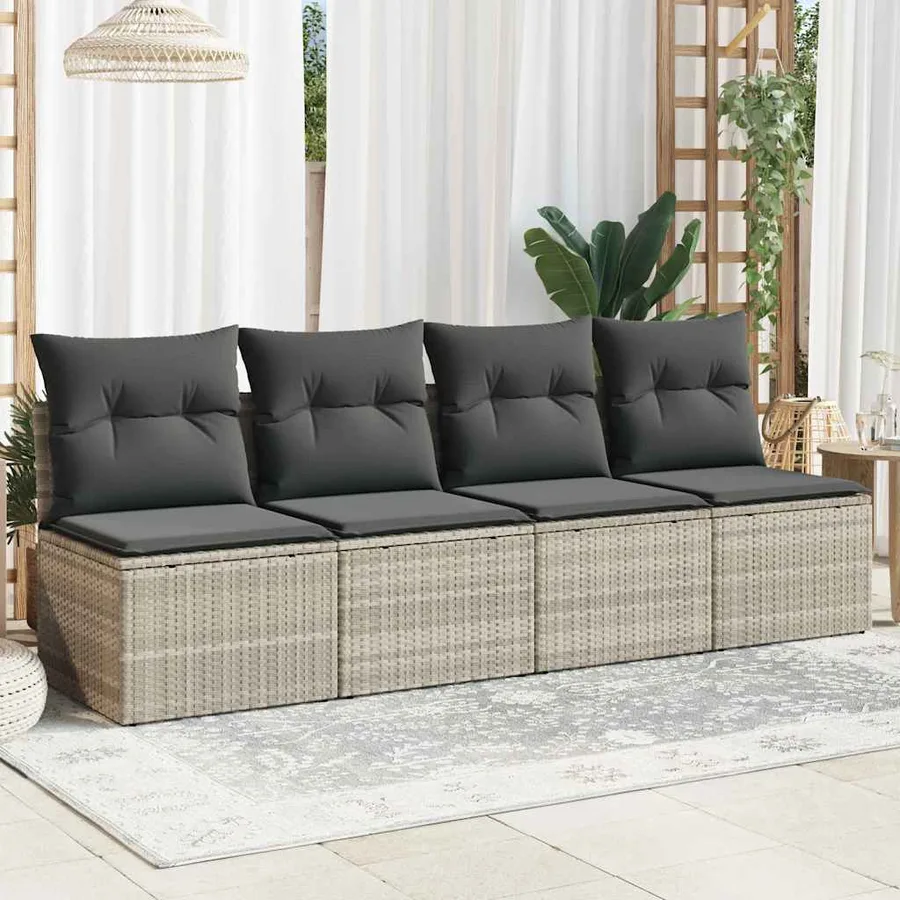 Canapé de jardin et coussins 4 places gris clair résine tressée - 3