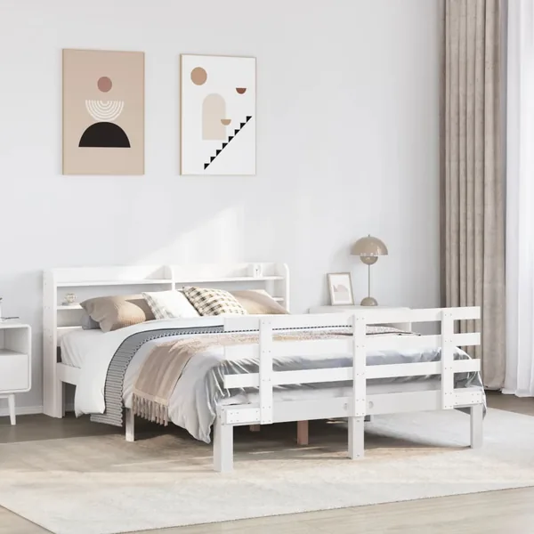 Cadre de lit avec tête de lit sans matelas blanc 140x200 cm