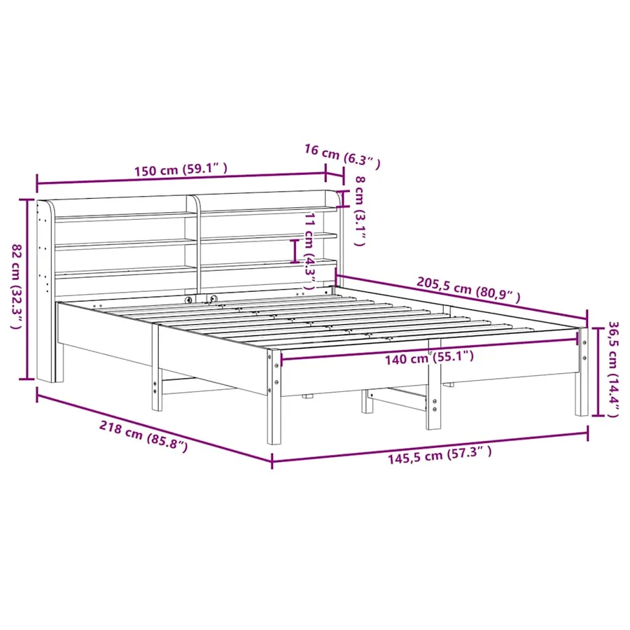 Cadre de lit sans matelas blanc 140x200 cm bois de pin massif - 12