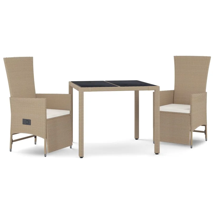 Ensemble à manger de jardin et coussins 3 pcs Beige poly rotin - 2