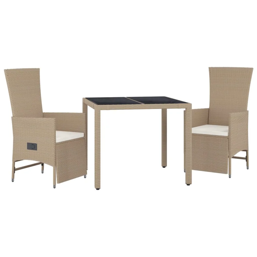 Ensemble à manger de jardin et coussins 3 pcs Beige poly rotin - 3