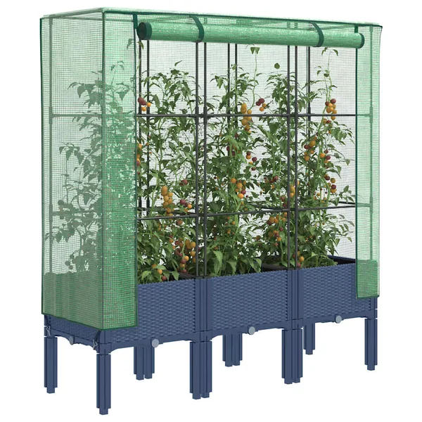 Jardinière surélevée avec housse aspect rotin 120x40x140 cm