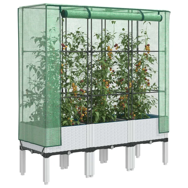 Jardinière surélevée avec housse aspect rotin 120x40x140 cm