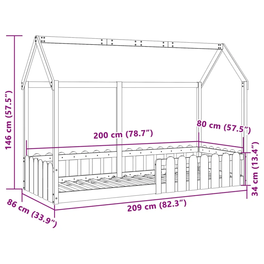 Cadre de lit d'enfants forme de maison sans matelas 80x200 cm - 9