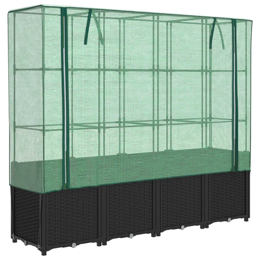 Lit surélevé avec housse de serre aspect rotin 160 x 40 x 153 cm - 2