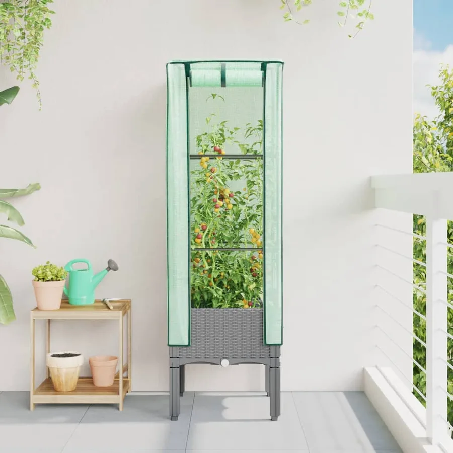 Jardinière surélevée avec housse aspect rotin 40x40x140 cm - 3