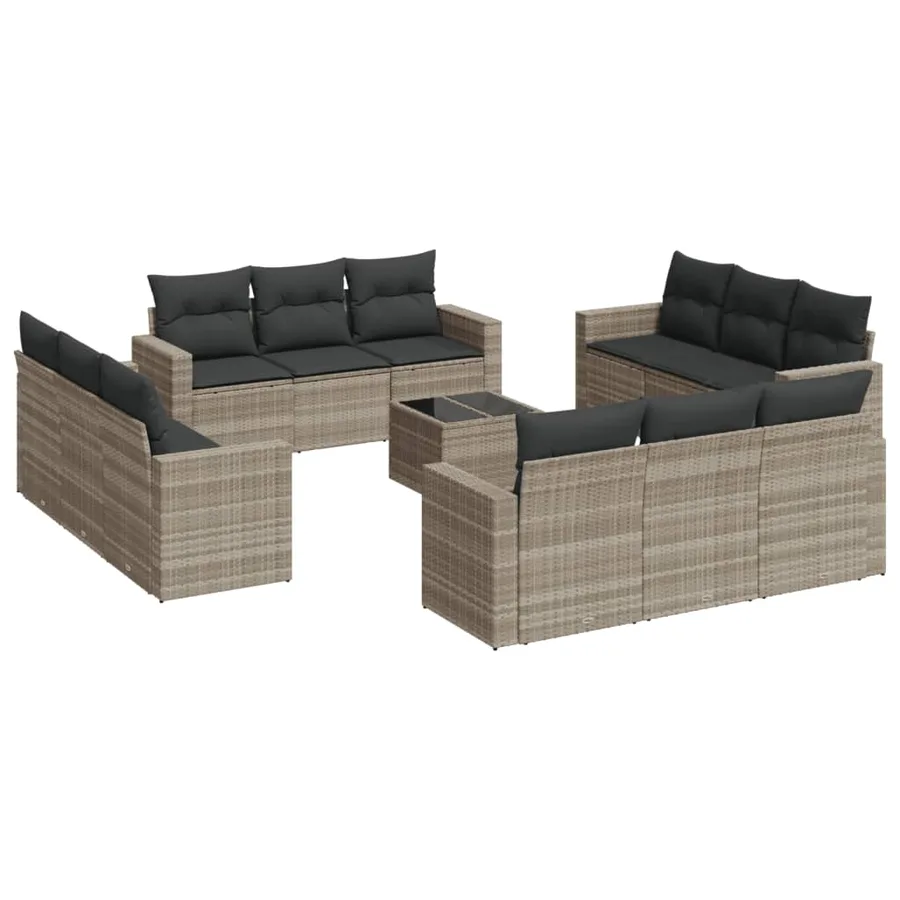 Salon de jardin avec coussins 13 pcs gris clair résine tressée - 2