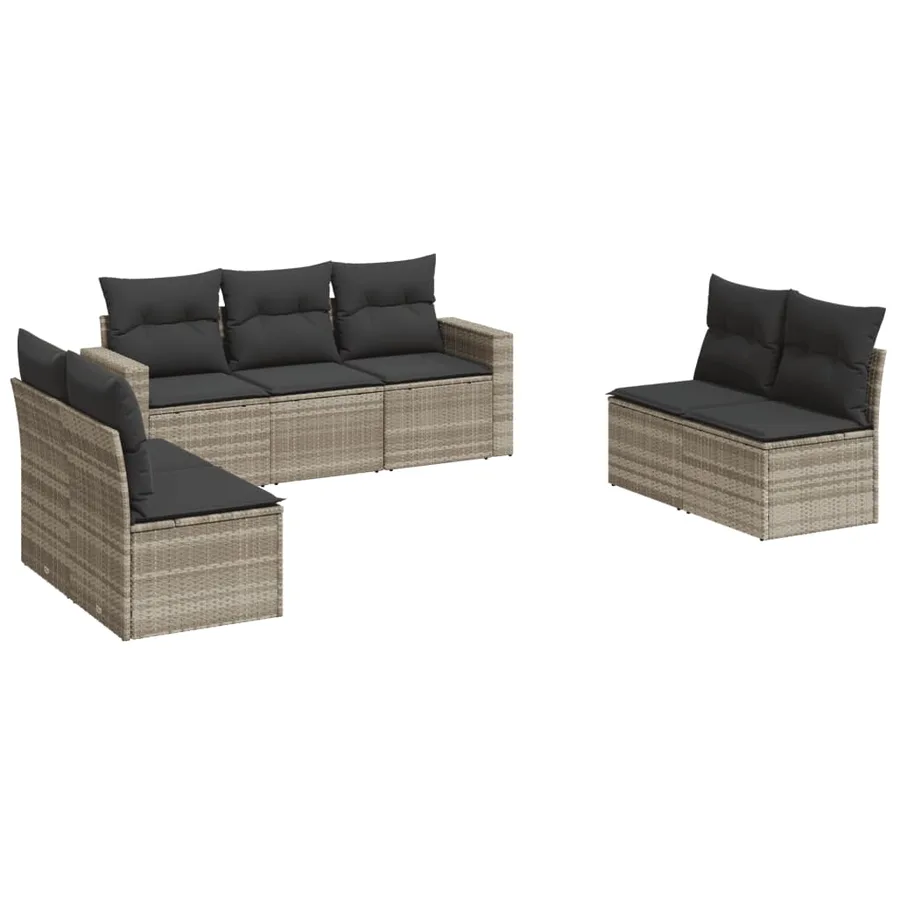 Salon de jardin avec coussins 7 pcs gris clair résine tressée - 2