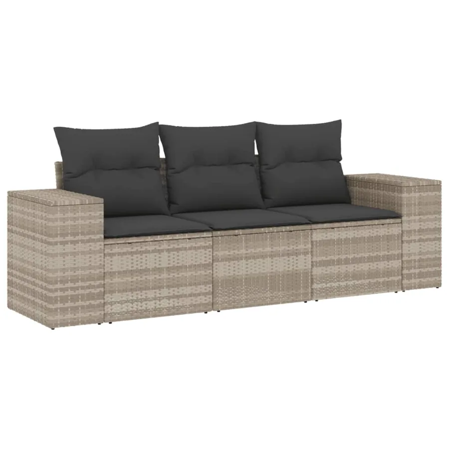 Salon de jardin avec coussins 3 pcs gris clair résine tressée - 2