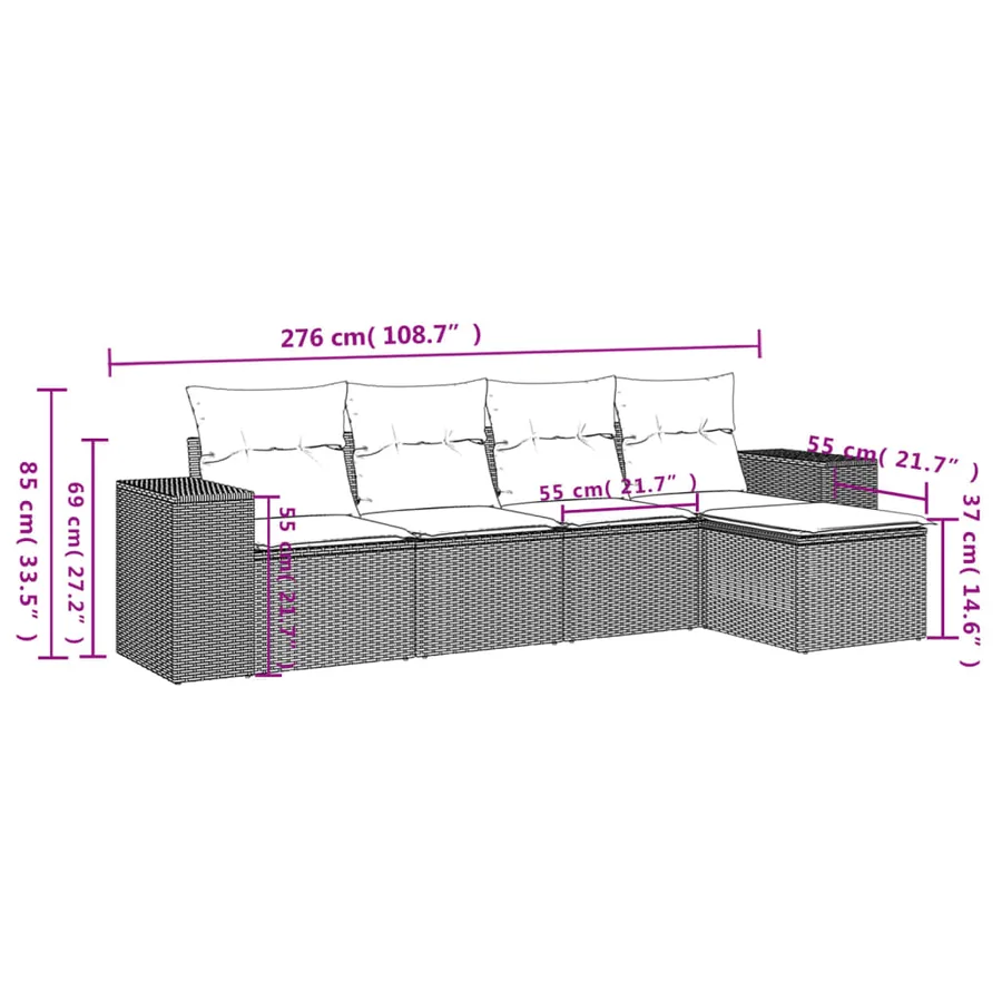 Salon de jardin 5 pcs avec coussins gris clair résine tressée - 3
