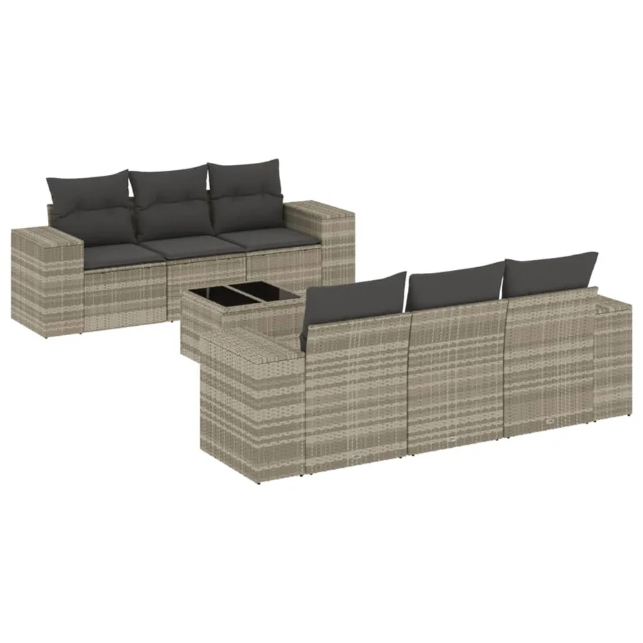 Salon de jardin avec coussins 7 pcs gris clair résine tressée - 2