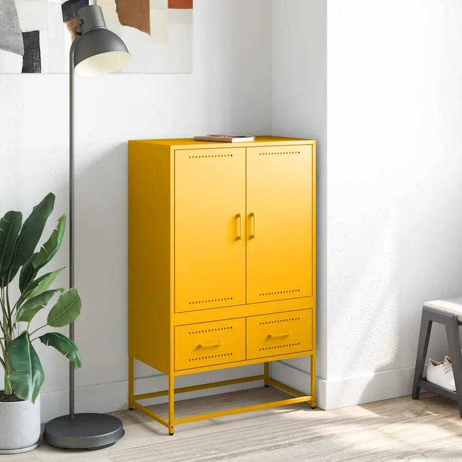 Buffet haut jaune moutarde 68x39x111,5 cm acier - 3