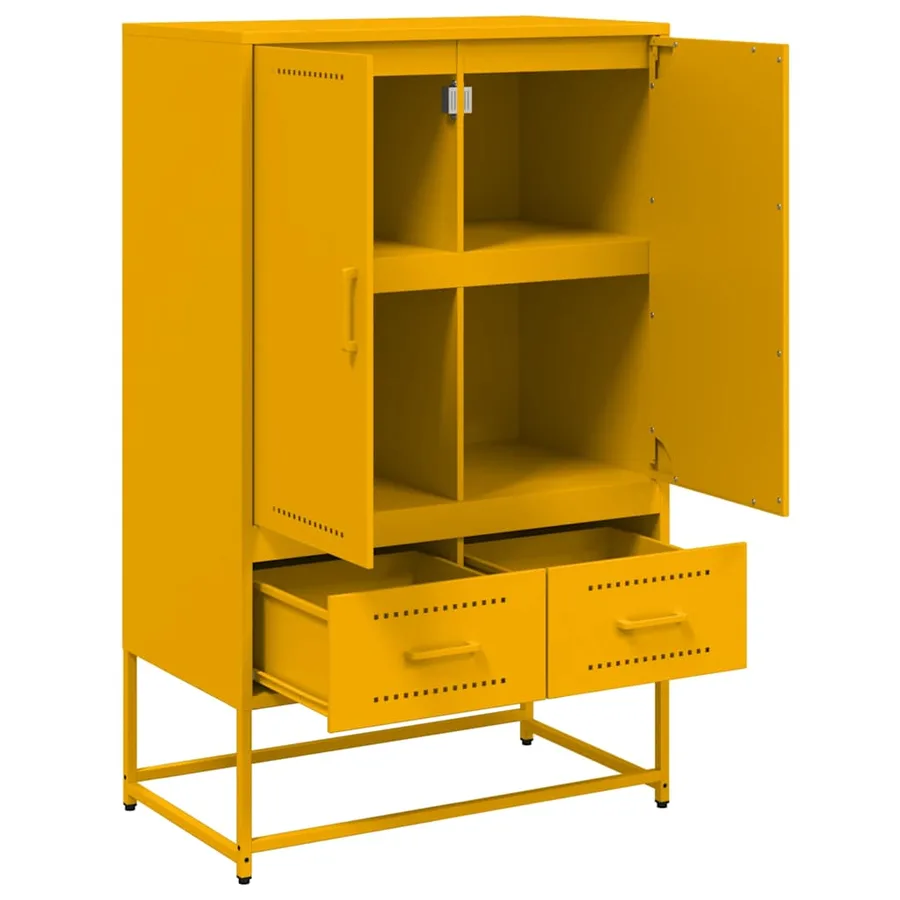Buffet haut jaune moutarde 68x39x111,5 cm acier - 7