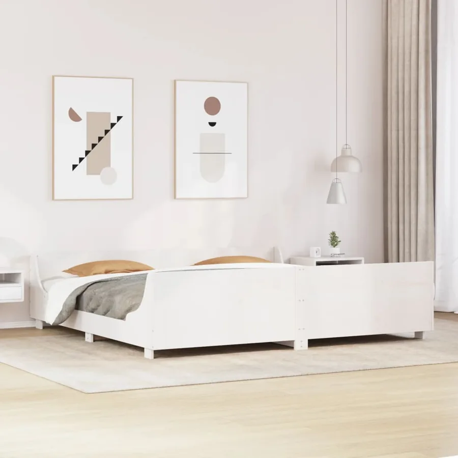 Cadre de lit sans matelas blanc 200x200 cm bois massif de pin