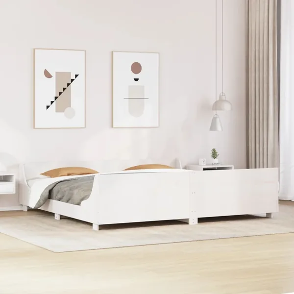 Cadre de lit sans matelas blanc 200x200 cm bois massif de pin