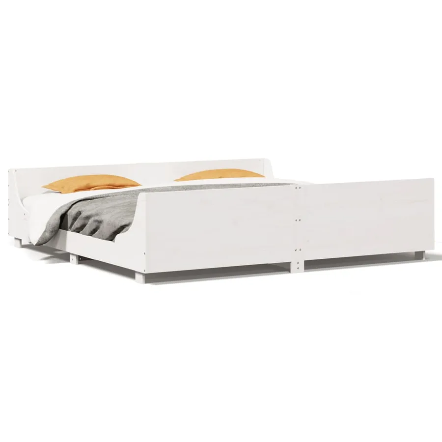 Cadre de lit sans matelas blanc 200x200 cm bois massif de pin - 2