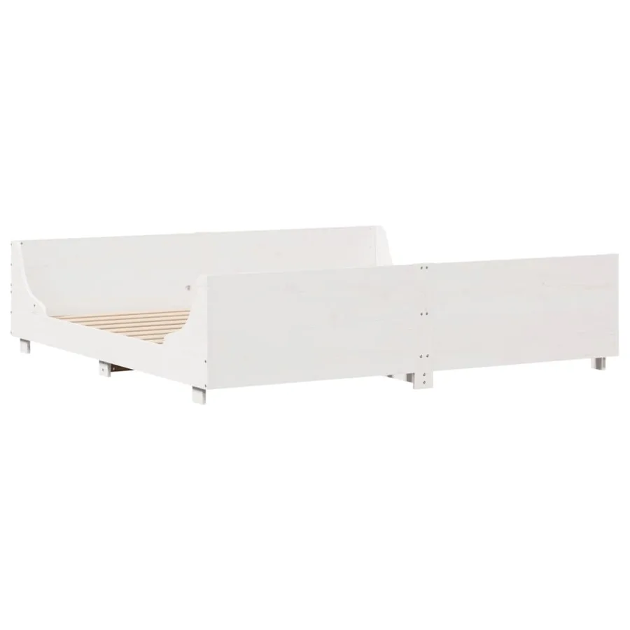 Cadre de lit sans matelas blanc 200x200 cm bois massif de pin - 6