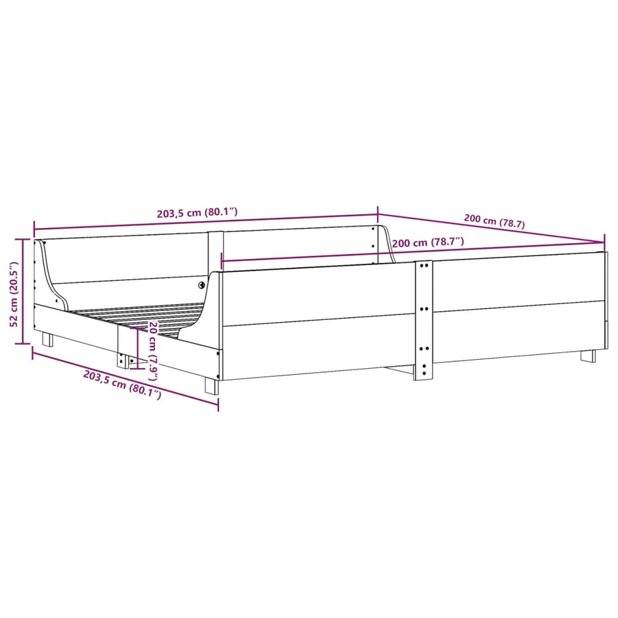 Cadre de lit sans matelas blanc 200x200 cm bois massif de pin - 9