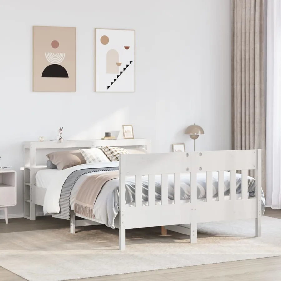 Cadre de lit sans matelas blanc 150x200 cm bois de pin massif