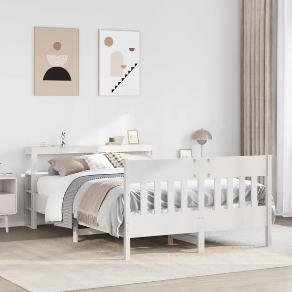 Cadre de lit sans matelas blanc 150x200 cm bois de pin massif