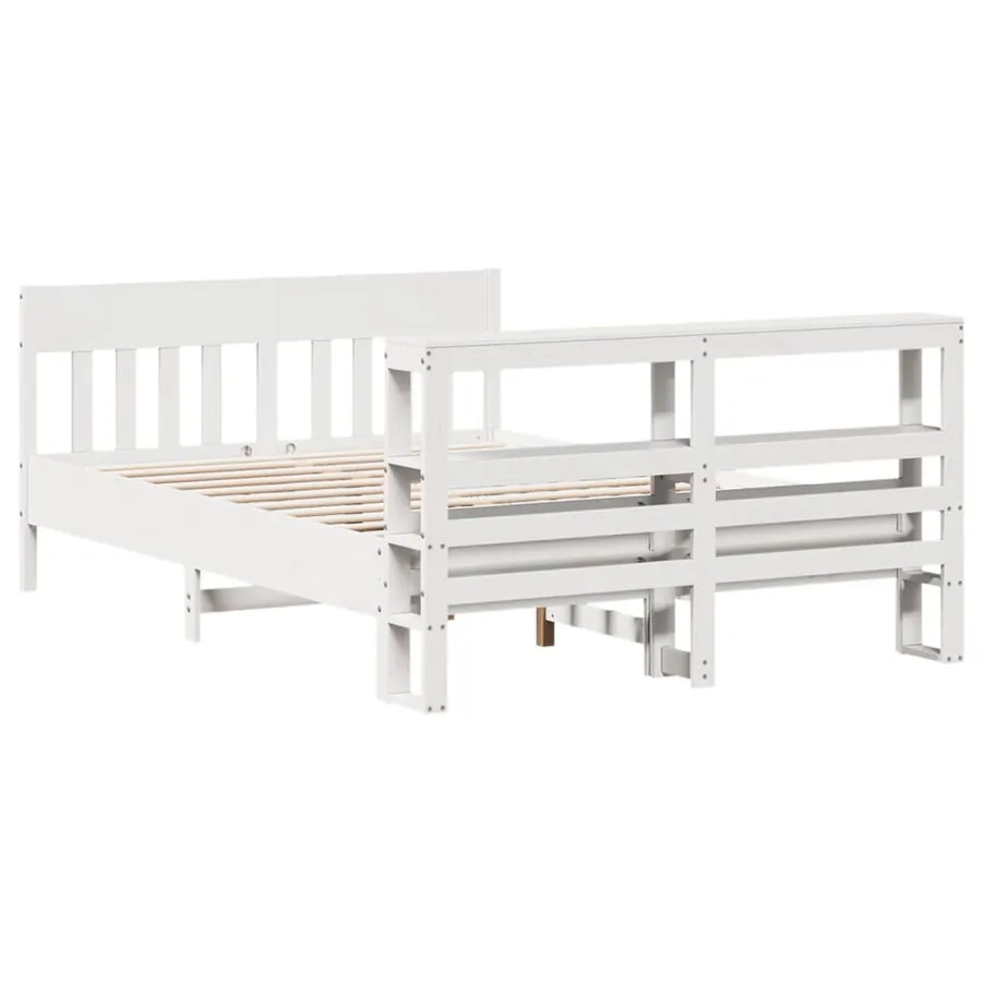 Cadre de lit sans matelas blanc 150x200 cm bois de pin massif - 6