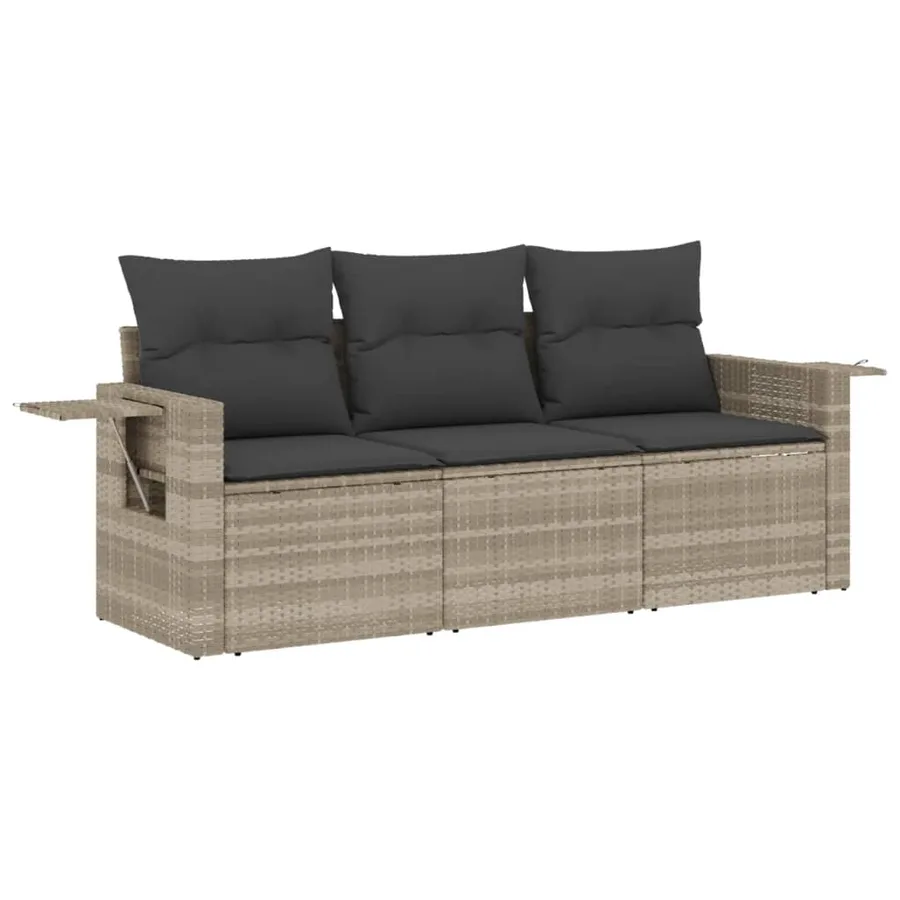 Salon de jardin avec coussins 3 pcs gris clair résine tressée - 2