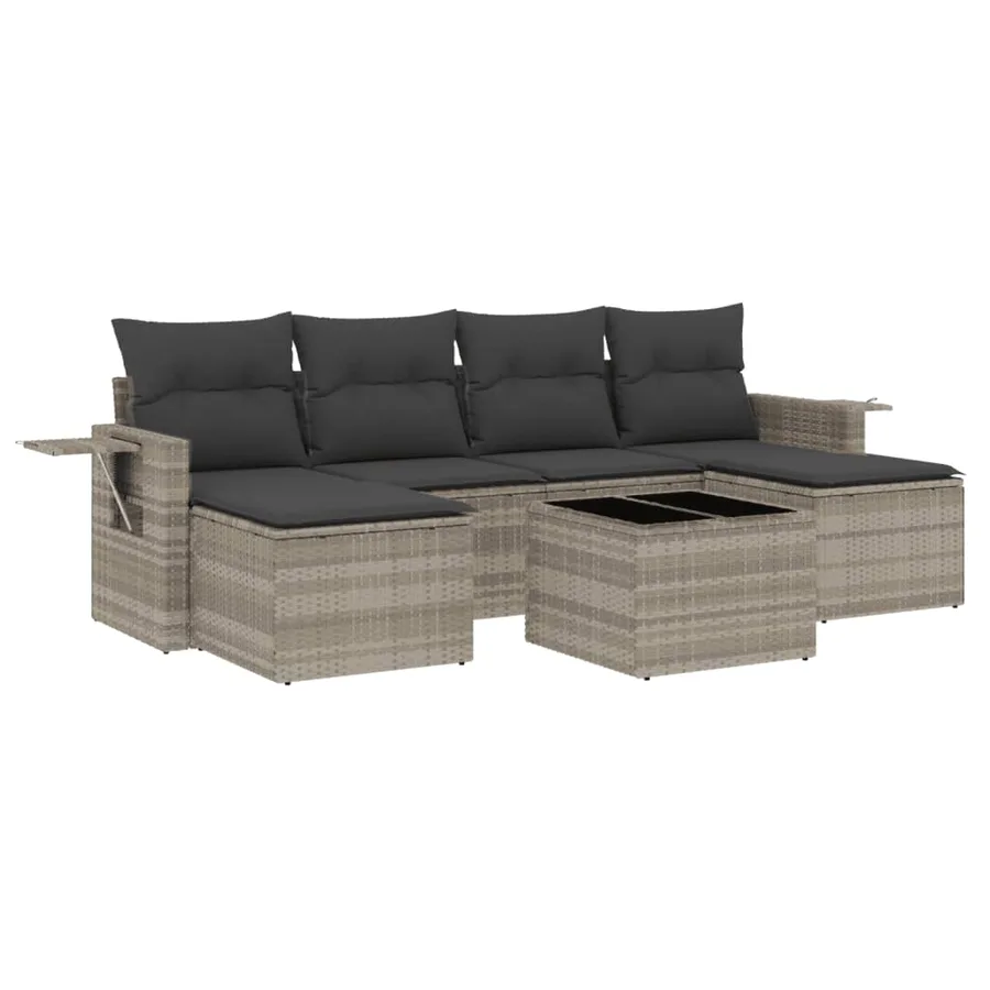 Salon de jardin avec coussins 7 pcs gris clair résine tressée - 2