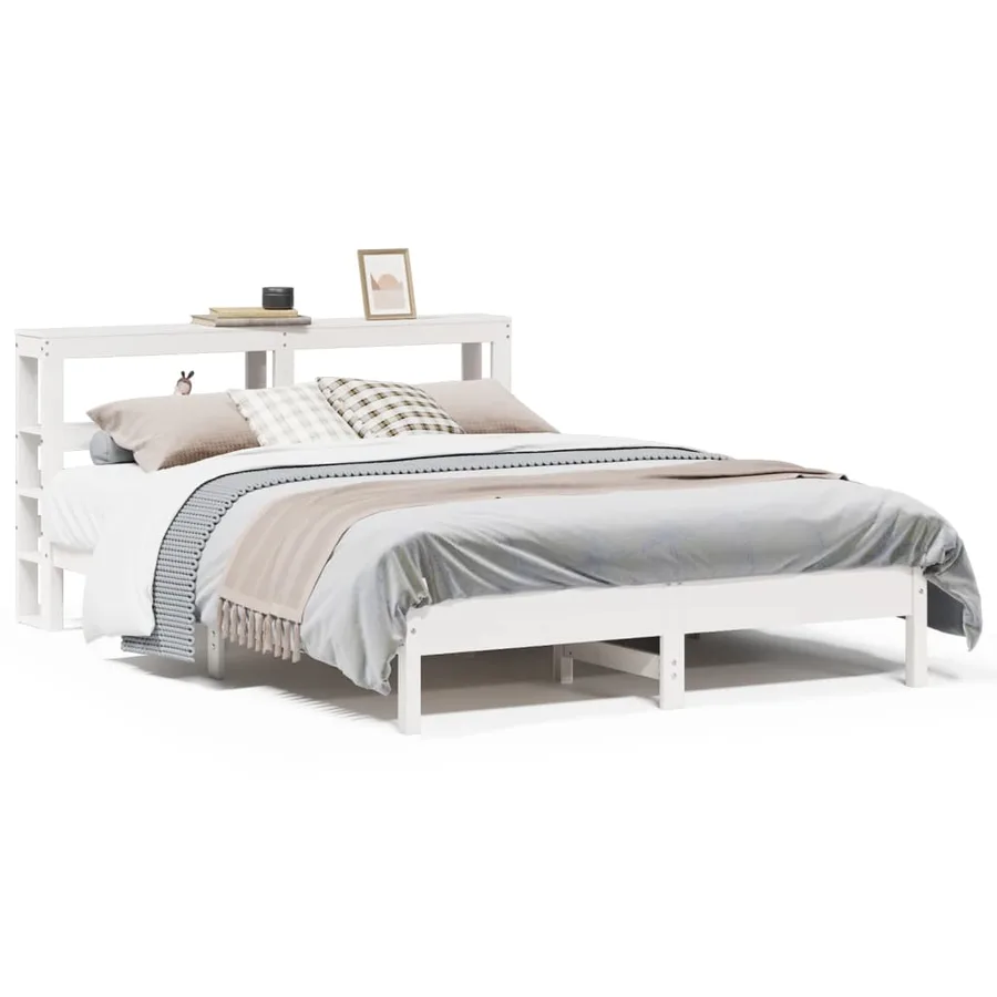 Cadre de lit sans matelas blanc 150x200 cm bois de pin massif - 2