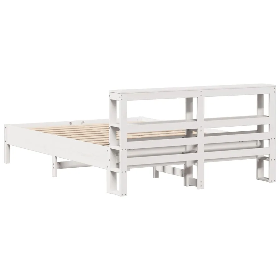 Cadre de lit sans matelas blanc 150x200 cm bois de pin massif - 6