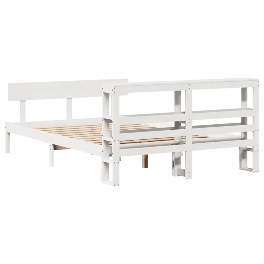 Cadre de lit sans matelas blanc 150x200 cm bois de pin massif - 6