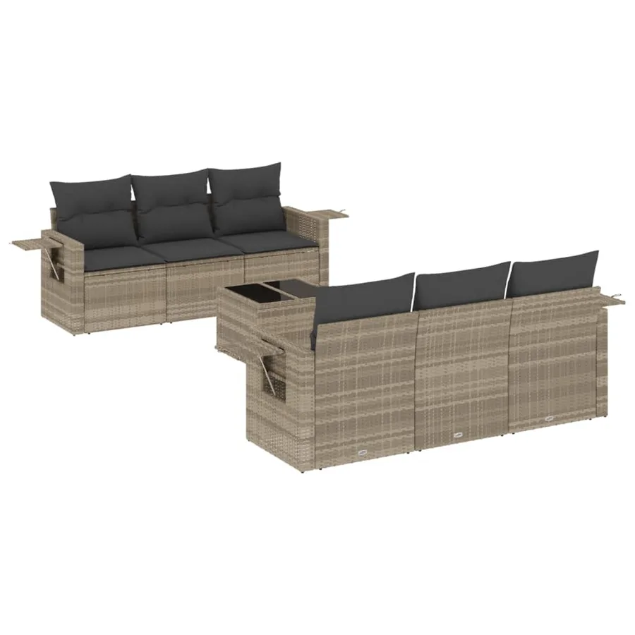 Salon de jardin avec coussins 7 pcs gris clair résine tressée - 2