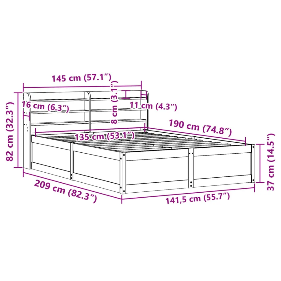 Cadre de lit avec tête de lit blanc 135x190 cm bois pin massif - 12